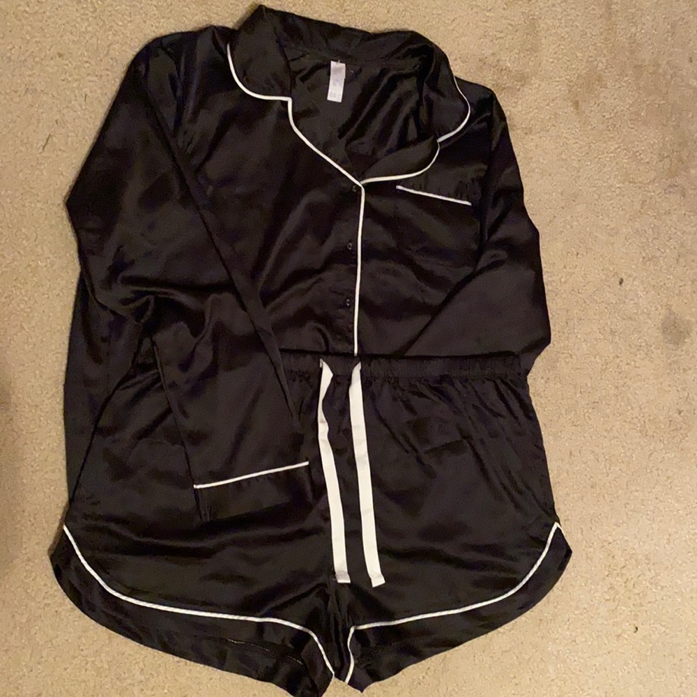 Stars Above Black Satin Pajama Set